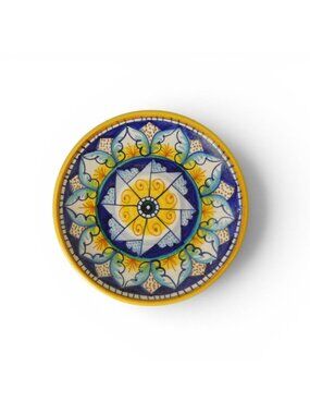 Deruta Italy Hand Painted Majolica Plate 4.75” Blue Yellow Wall Decor